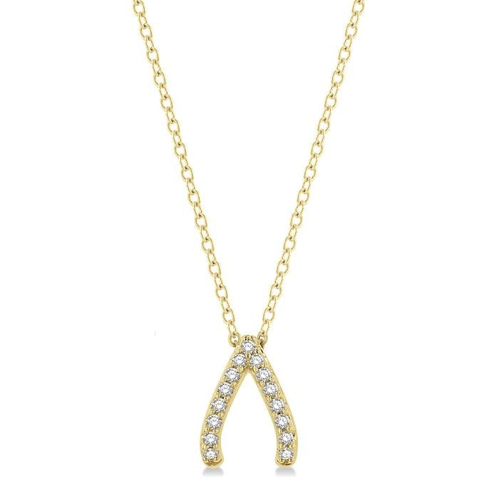 1/8 Ctw Petite Wishbone Diamond Pendant in 10K Yellow Gold with Chain