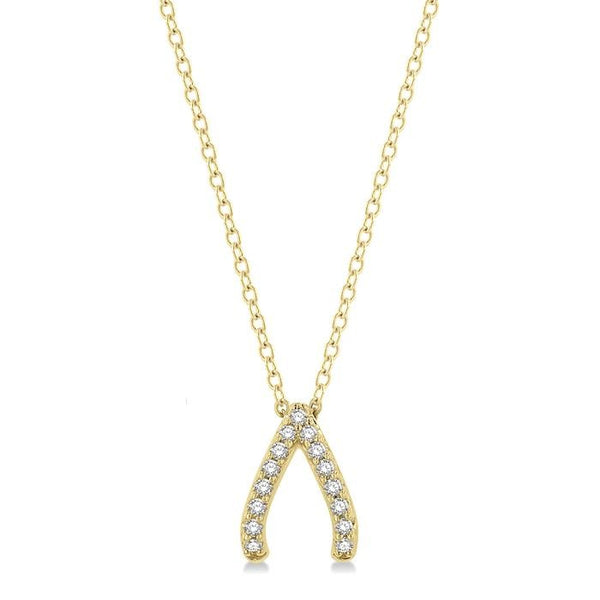 1/8 Ctw Petite Wishbone Diamond Pendant in 10K Yellow Gold with Chain