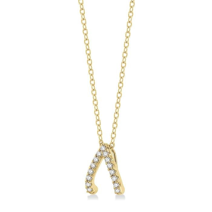 1/8 Ctw Petite Wishbone Diamond Pendant in 10K Yellow Gold with Chain