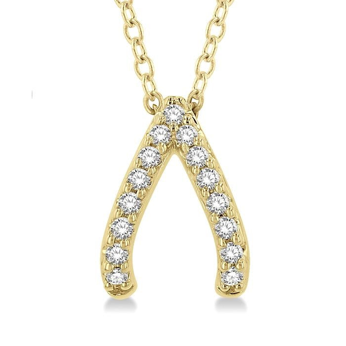 1/8 Ctw Petite Wishbone Diamond Pendant in 10K Yellow Gold with Chain