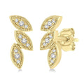 1/10 Ctw Tri Leaf Round Cut Diamond Petite Earrings in 10K Yellow Gold