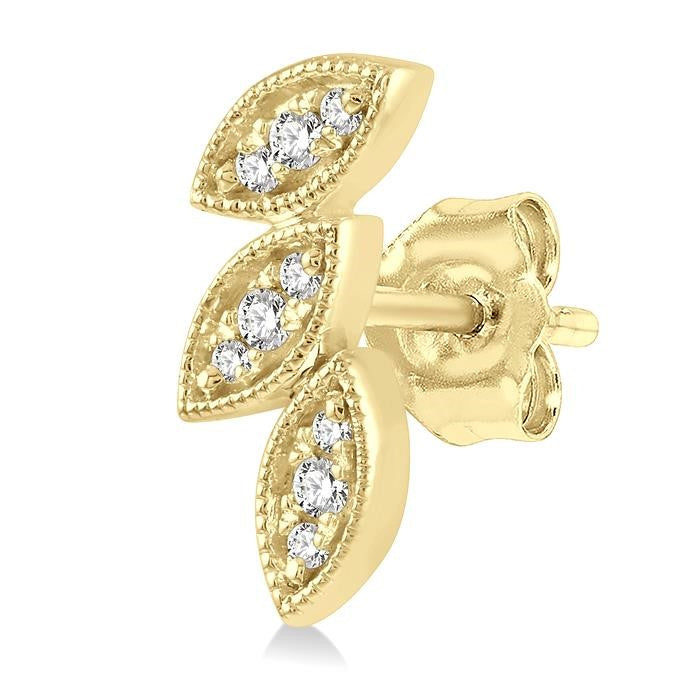 1/10 Ctw Tri Leaf Round Cut Diamond Petite Earrings in 10K Yellow Gold