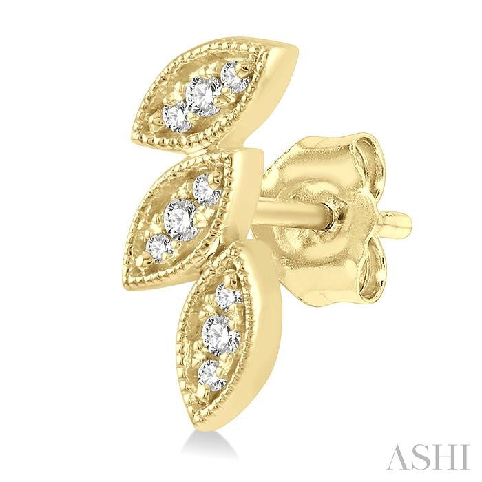 1/10 Ctw Tri Leaf Round Cut Diamond Petite Earrings in 10K Yellow Gold