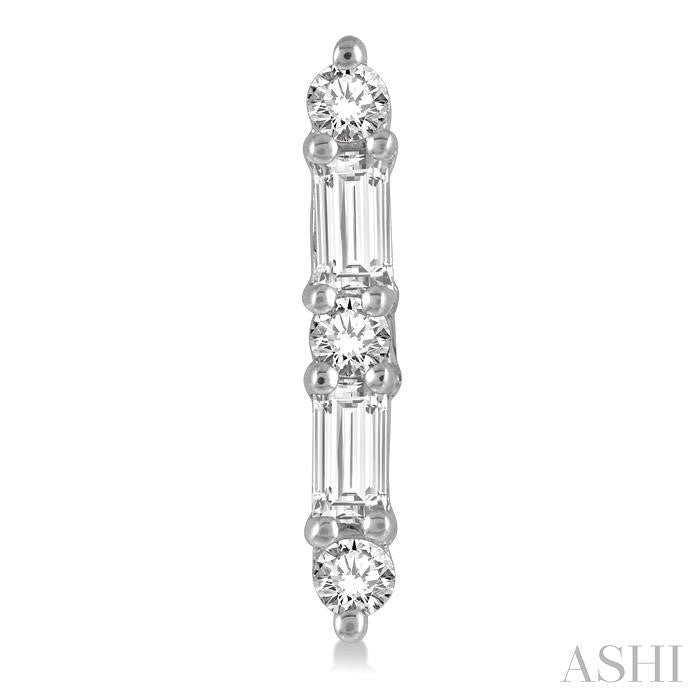 1/6 Ctw Solid Bar Baguette and Round Cut Diamond Petite Earrings in 10K White Gold