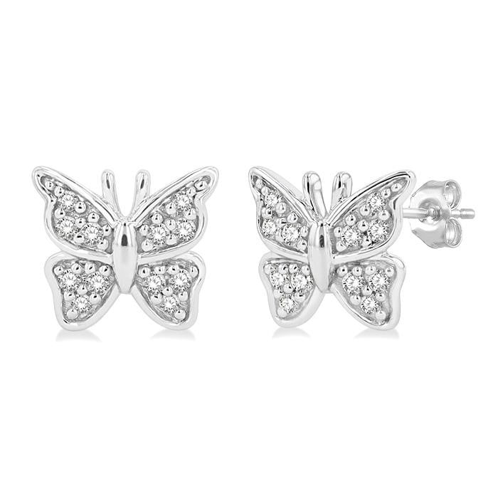 1/10 Ctw Petite Butterfly Round Cut Diamond Fashion Stud Earrings in 10K White Gold