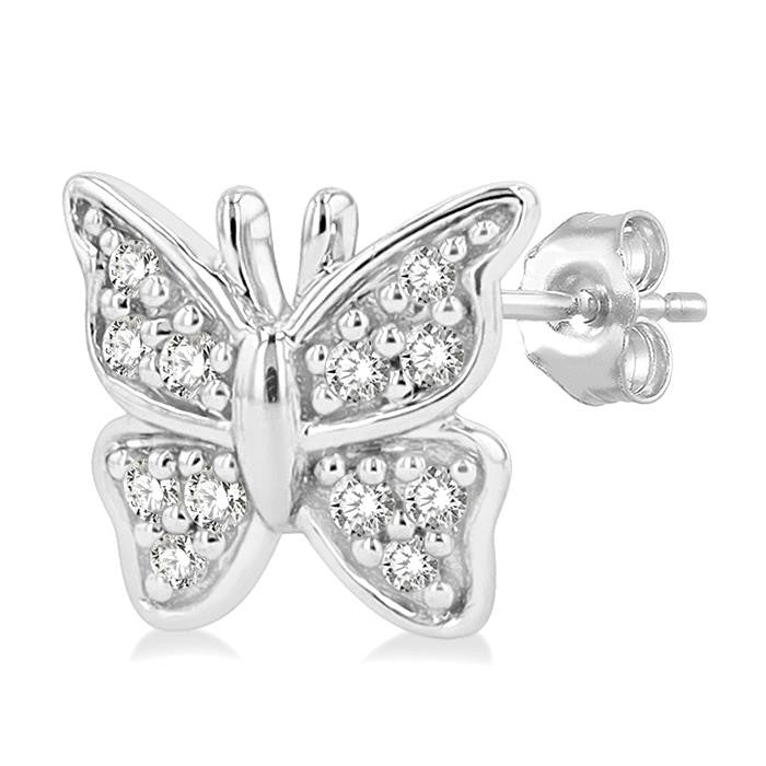 1/10 Ctw Petite Butterfly Round Cut Diamond Fashion Stud Earrings in 10K White Gold