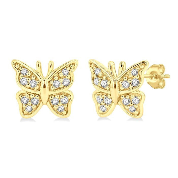 1/10 Ctw Petite Butterfly Round Cut Diamond Fashion Stud Earrings in 10K Yellow Gold