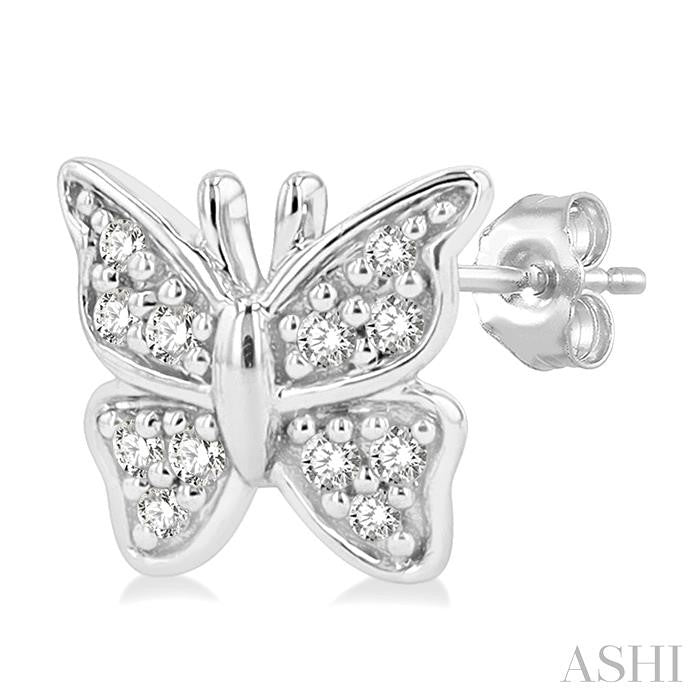1/10 Ctw Petite Butterfly Round Cut Diamond Fashion Stud Earrings in 10K White Gold