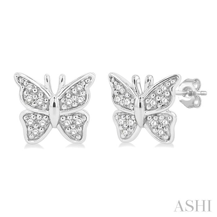 1/10 Ctw Petite Butterfly Round Cut Diamond Fashion Stud Earrings in 10K White Gold