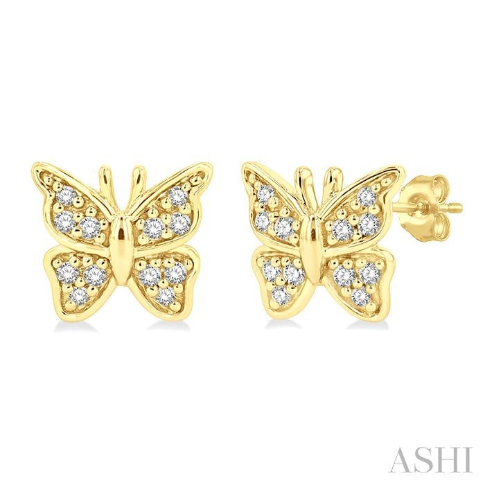 1/10 Ctw Petite Butterfly Round Cut Diamond Fashion Stud Earrings in 10K Yellow Gold