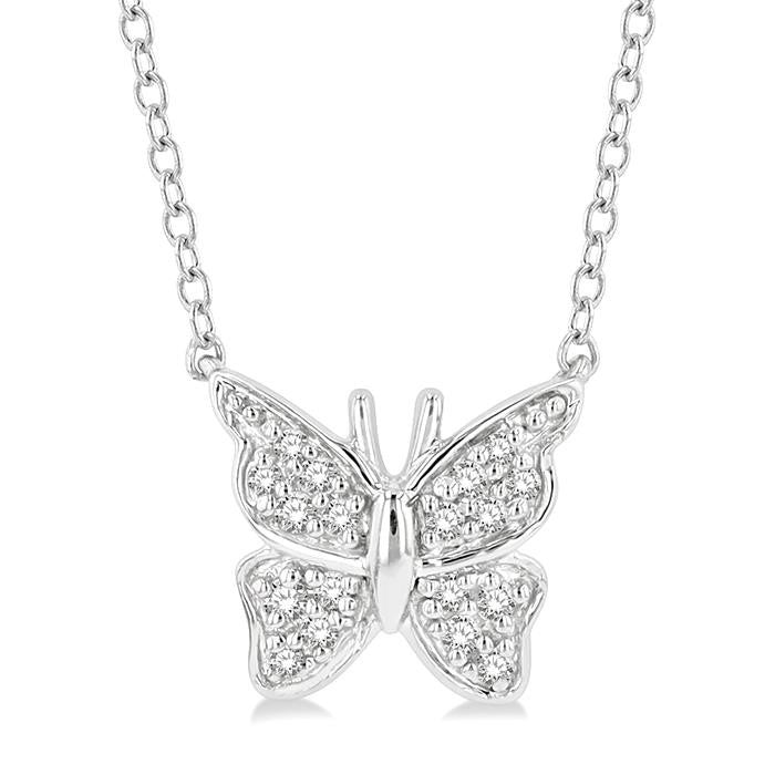1/20 Ctw Butterfly Petite Round Cut Diamond Fashion Pendant With Chain In 10K White Gold