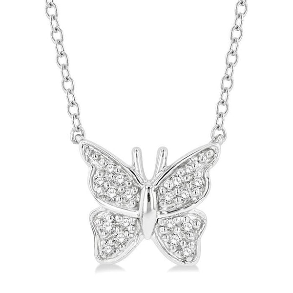 1/20 Ctw Butterfly Petite Round Cut Diamond Fashion Pendant With Chain In 10K White Gold