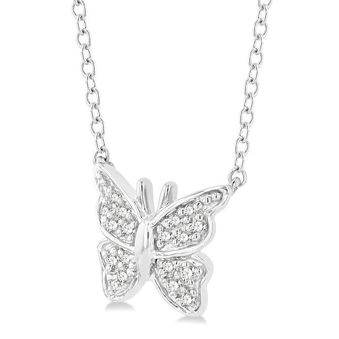 1/20 Ctw Butterfly Petite Round Cut Diamond Fashion Pendant With Chain In 10K White Gold