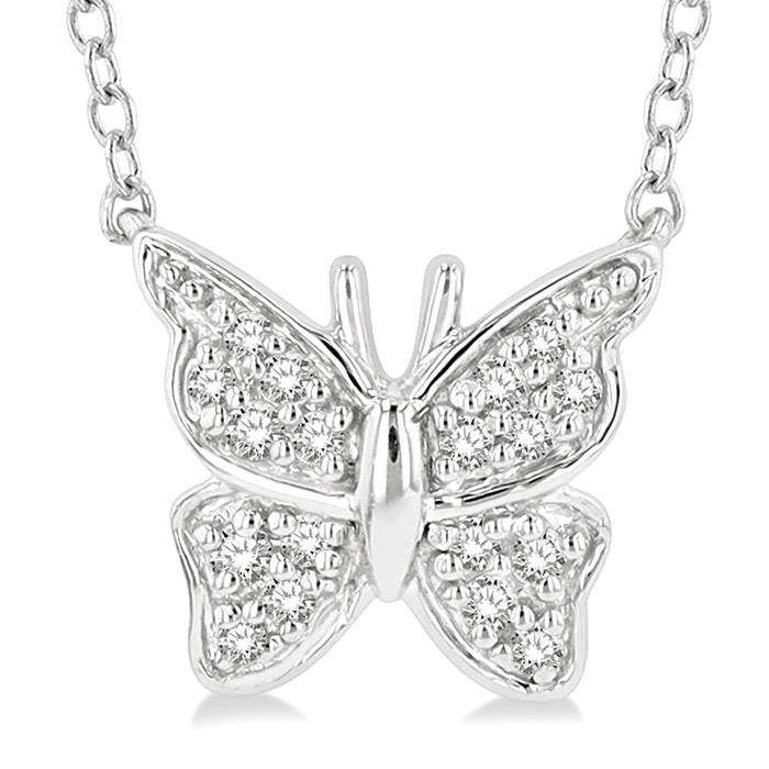 1/20 Ctw Butterfly Petite Round Cut Diamond Fashion Pendant With Chain In 10K White Gold