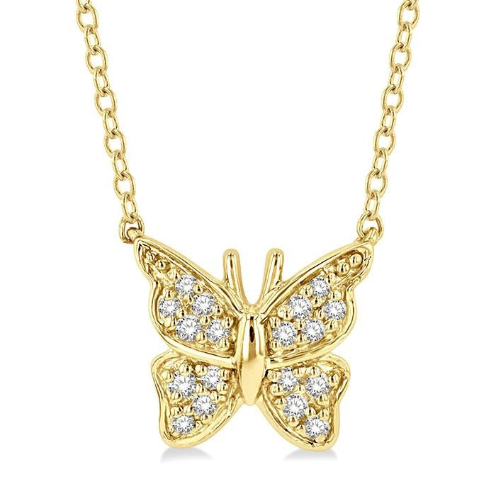 1/20 Ctw Butterfly Petite Round Cut Diamond Fashion Pendant With Chain in 10K Yellow Gold