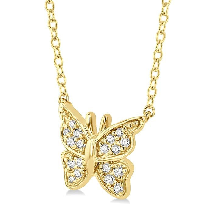1/20 Ctw Butterfly Petite Round Cut Diamond Fashion Pendant With Chain in 10K Yellow Gold