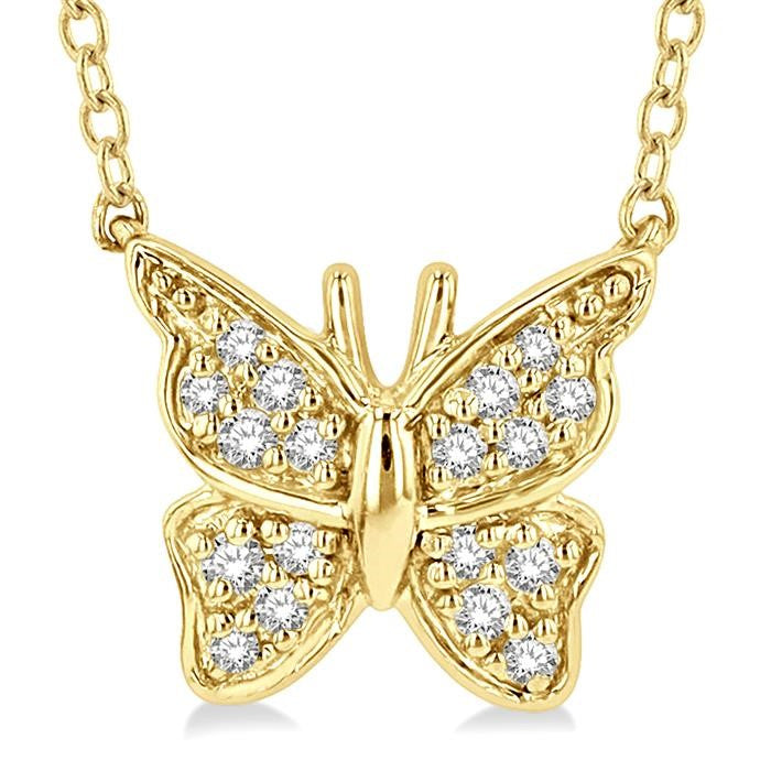 1/20 Ctw Butterfly Petite Round Cut Diamond Fashion Pendant With Chain in 10K Yellow Gold