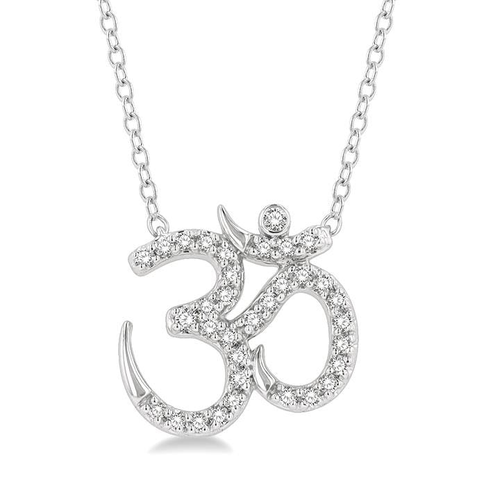 1/6 Ctw 'OM' Symbol Petite Round Cut Diamond Fashion Pendant With Chain in 10K White Gold