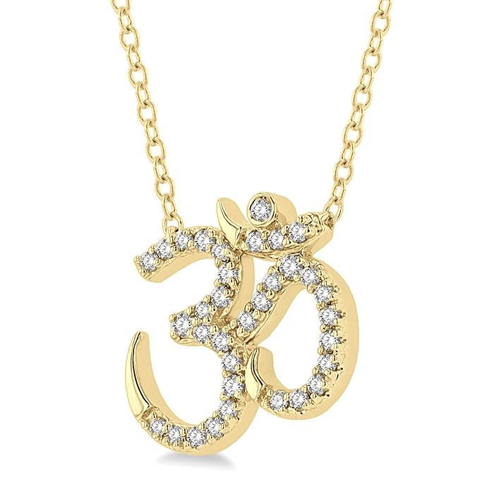 1/6 Ctw 'OM' Symbol Petite Round Cut Diamond Fashion Pendant With Chain in 10K Yellow Gold