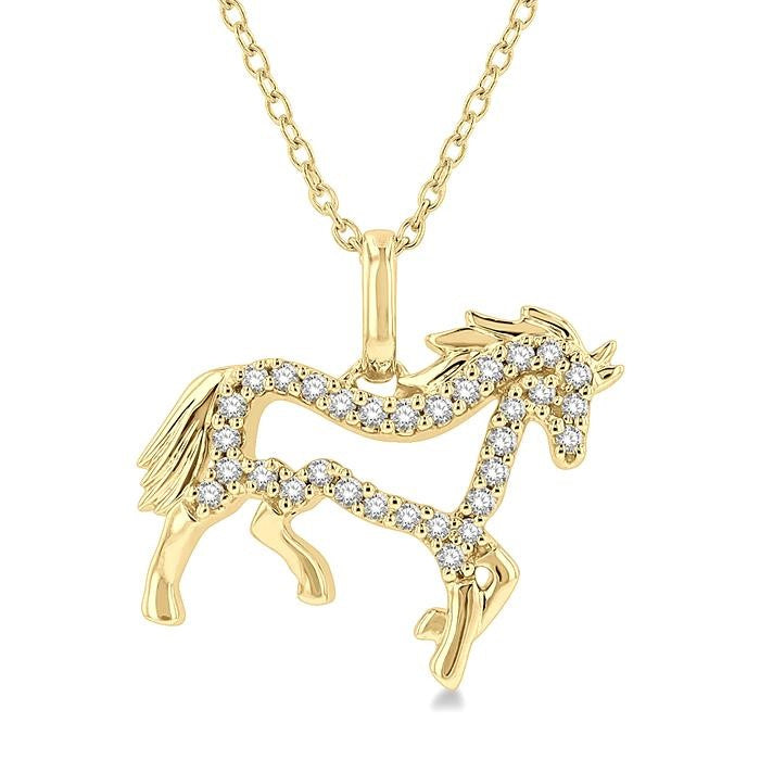 1/8 Ctw Horse Symbol Petite Round Cut Diamond Fashion Pendant With Chain in 10K Yellow Gold