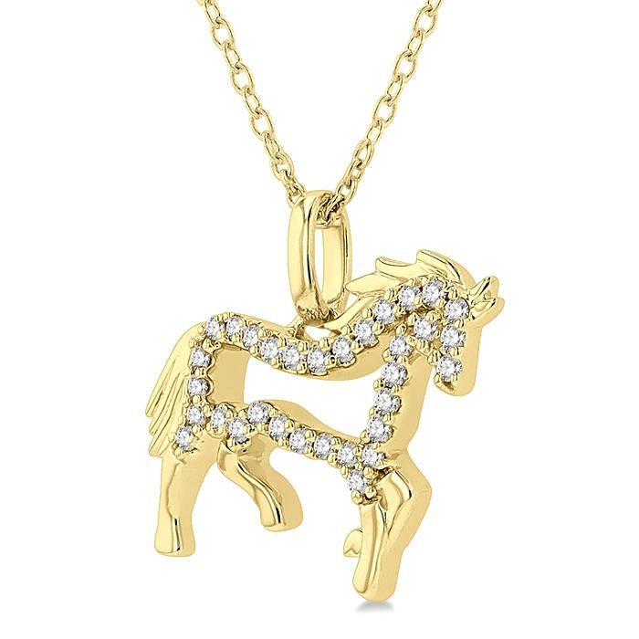 1/8 Ctw Horse Symbol Petite Round Cut Diamond Fashion Pendant With Chain in 10K Yellow Gold