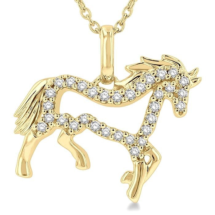 1/8 Ctw Horse Symbol Petite Round Cut Diamond Fashion Pendant With Chain in 10K Yellow Gold