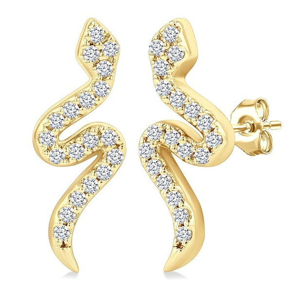 1/8 Ctw Petite Snake Round Cut Diamond Fashion Stud Earrings in 10K Yellow Gold