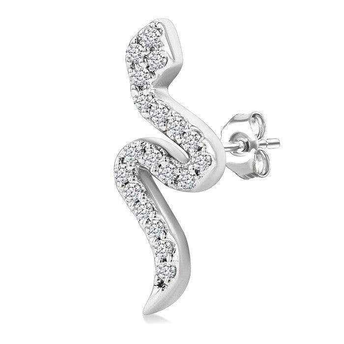 1/8 Ctw Petite Snake Round Cut Diamond Fashion Stud Earrings in 10K White Gold