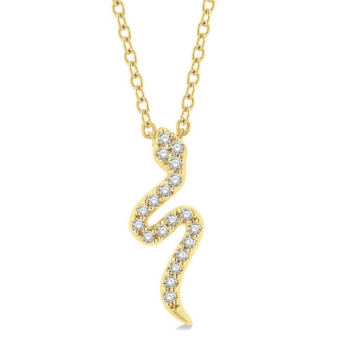 1/10 Ctw Snake Petite Round Cut Diamond Fashion Pendant With Chain in 10K Yellow Gold