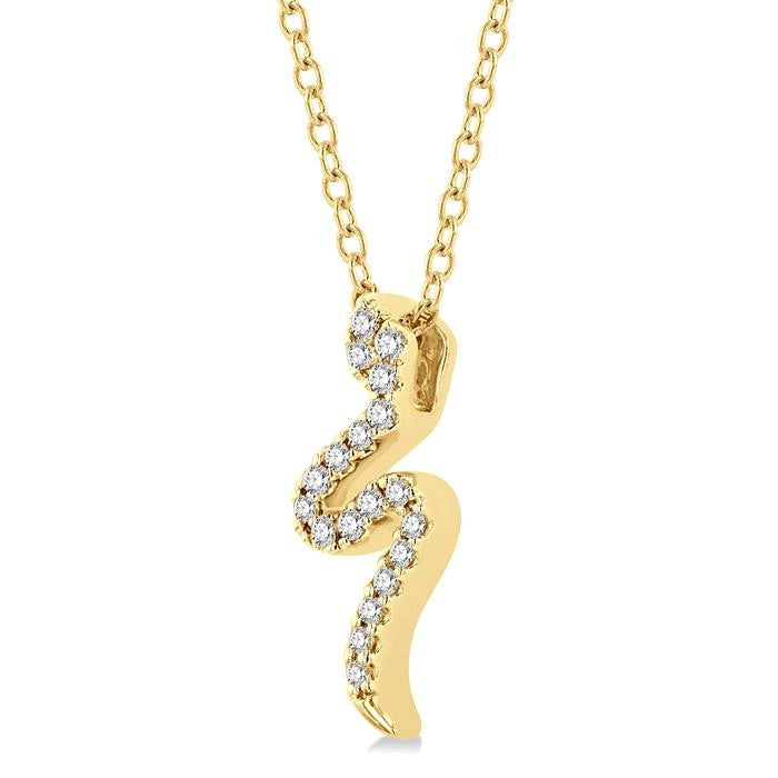 1/10 Ctw Snake Petite Round Cut Diamond Fashion Pendant With Chain in 10K Yellow Gold