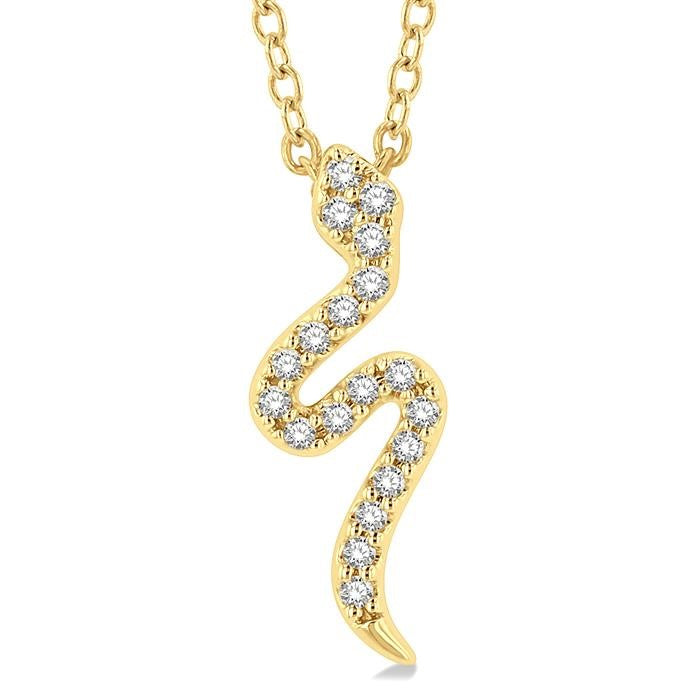 1/10 Ctw Snake Petite Round Cut Diamond Fashion Pendant With Chain in 10K Yellow Gold