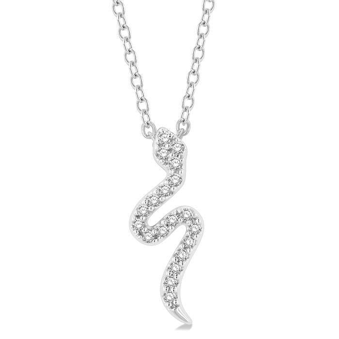 1/10 Ctw Snake Petite Round Cut Diamond Fashion Pendant With Chain in 10K White Gold