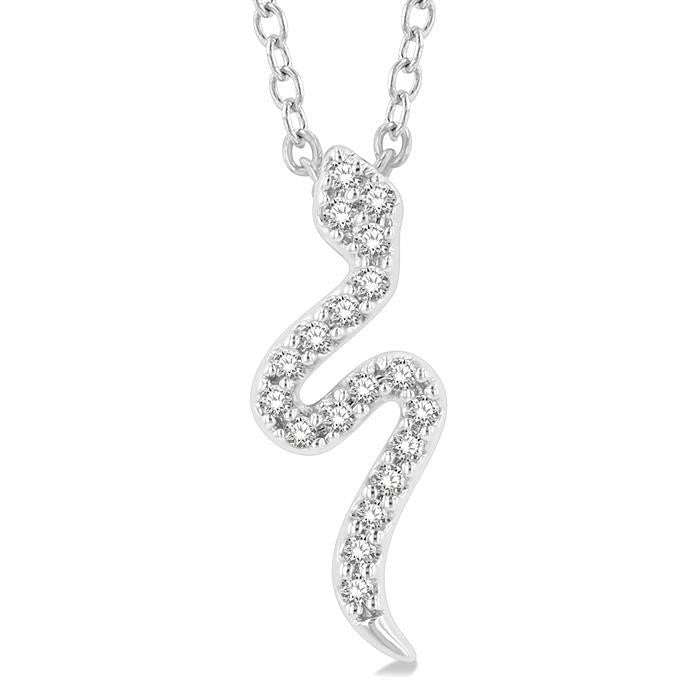 1/10 Ctw Snake Petite Round Cut Diamond Fashion Pendant With Chain in 10K White Gold