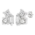 1/6 Ctw Petite Tri-Stone Scatter Princess, Baguette & Round Cut Diamond Fashion Stud Earrings in 10K White Gold