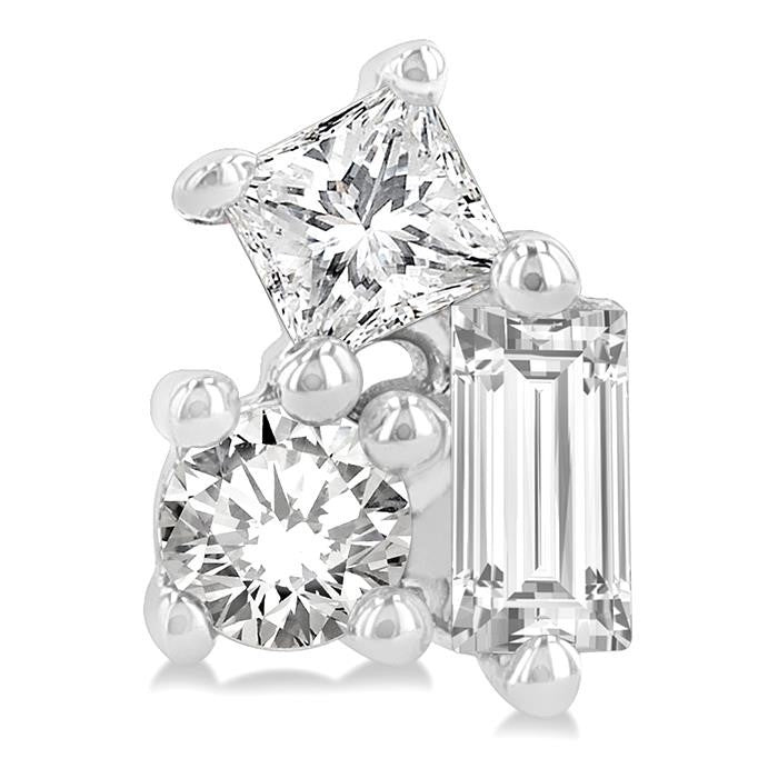 1/6 Ctw Petite Tri-Stone Scatter Princess, Baguette & Round Cut Diamond Fashion Stud Earrings in 10K White Gold