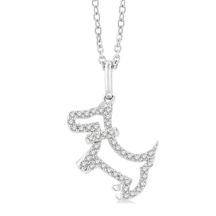 1/8 Ctw Petite Playful Dog Round Cut Diamond Fashion Pendant With Chain in 10K White Gold
