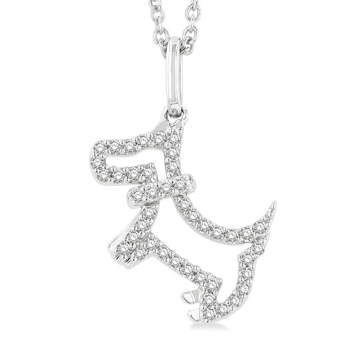 1/8 Ctw Petite Playful Dog Round Cut Diamond Fashion Pendant With Chain in 10K White Gold