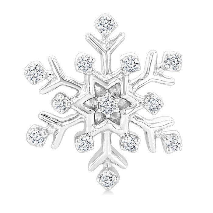 1/10 Ctw Petite Snowflake Round Cut Diamond Fashion Stud Earrings in 10K White Gold