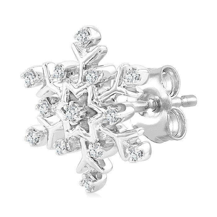 1/10 Ctw Petite Snowflake Round Cut Diamond Fashion Stud Earrings in 10K White Gold
