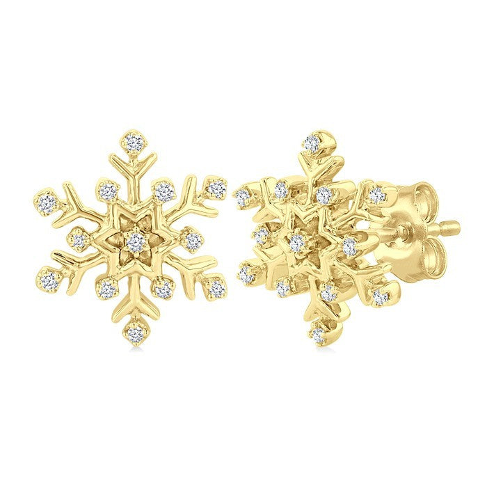 1/10 Ctw Petite Snowflake Round Cut Diamond Fashion Stud Earrings in 10K Yellow Gold