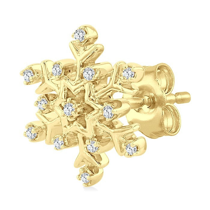 1/10 Ctw Petite Snowflake Round Cut Diamond Fashion Stud Earrings in 10K Yellow Gold