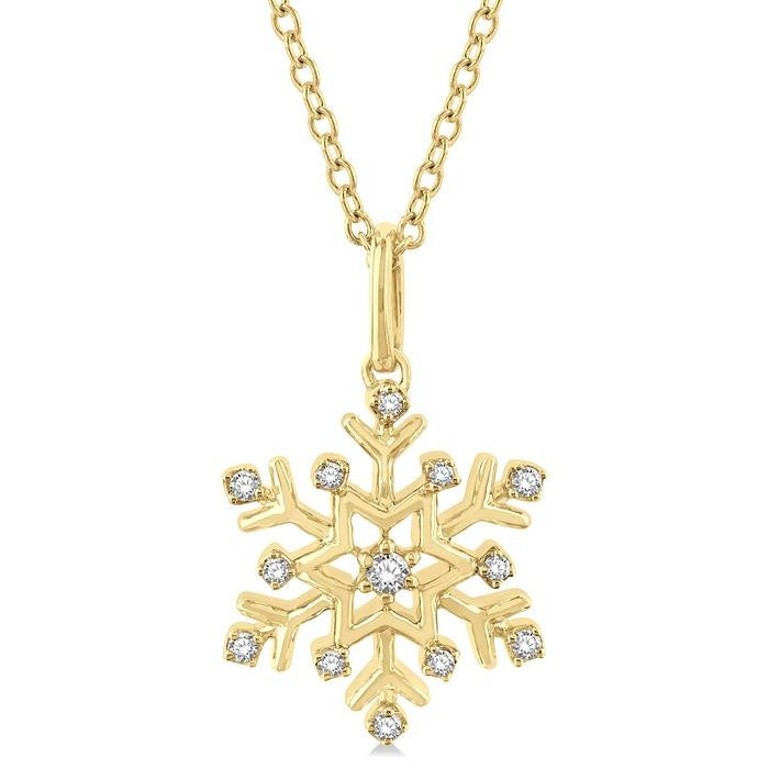 1/10 Ctw Petite Snowflake Round Cut Diamond Fashion Pendant With Chain in 10K Yellow Gold
