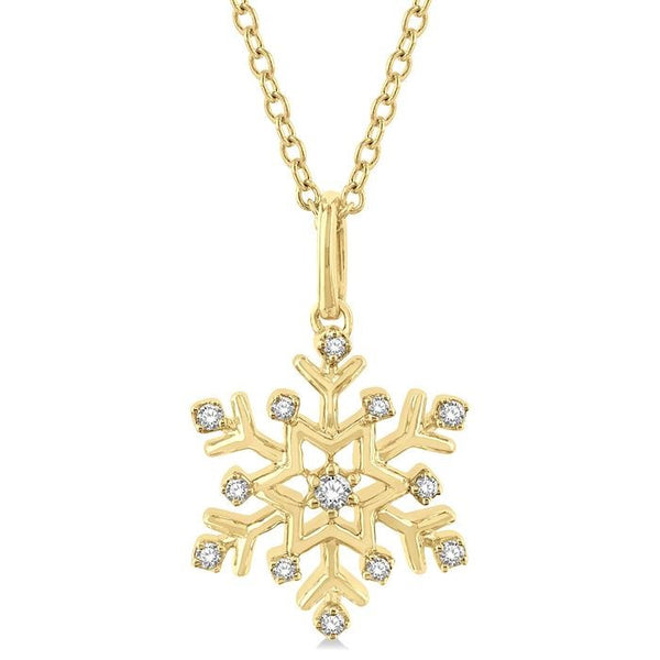 1/10 Ctw Petite Snowflake Round Cut Diamond Fashion Pendant With Chain in 10K Yellow Gold