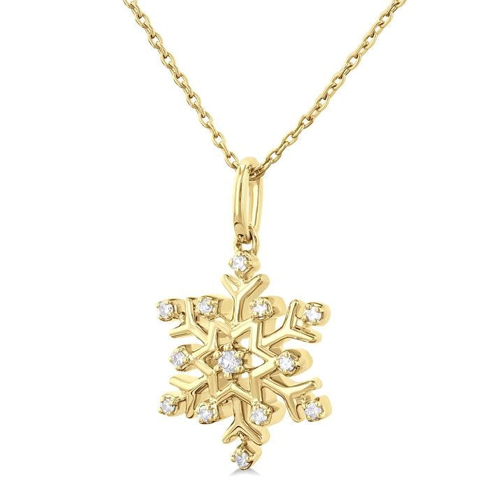 1/10 Ctw Petite Snowflake Round Cut Diamond Fashion Pendant With Chain in 10K Yellow Gold