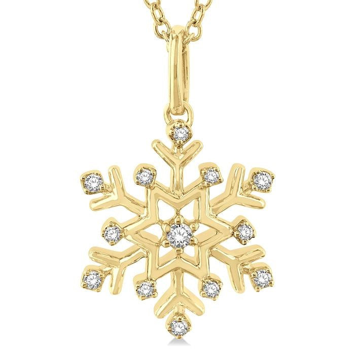 1/10 Ctw Petite Snowflake Round Cut Diamond Fashion Pendant With Chain in 10K Yellow Gold