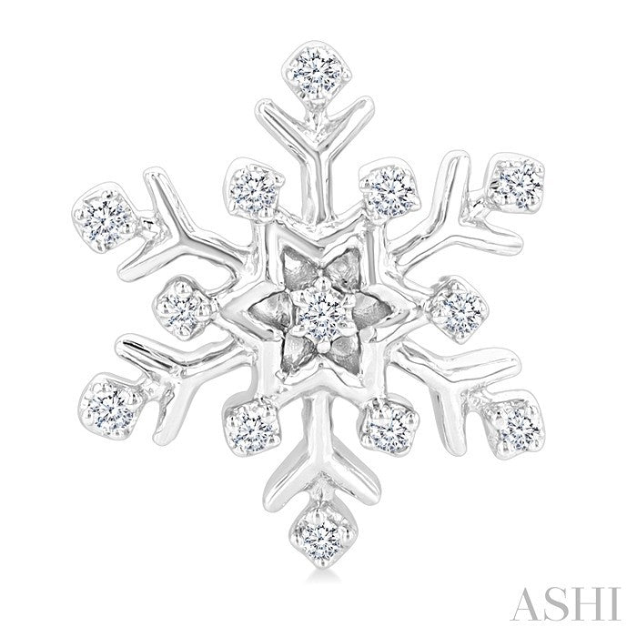1/10 Ctw Petite Snowflake Round Cut Diamond Fashion Stud Earrings in 10K White Gold