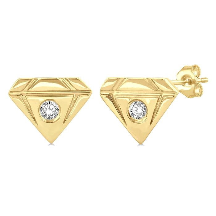 1/50 Ctw Petite Diamond Shape Round Cut Diamond Fashion Stud Earrings in 10K Yellow Gold