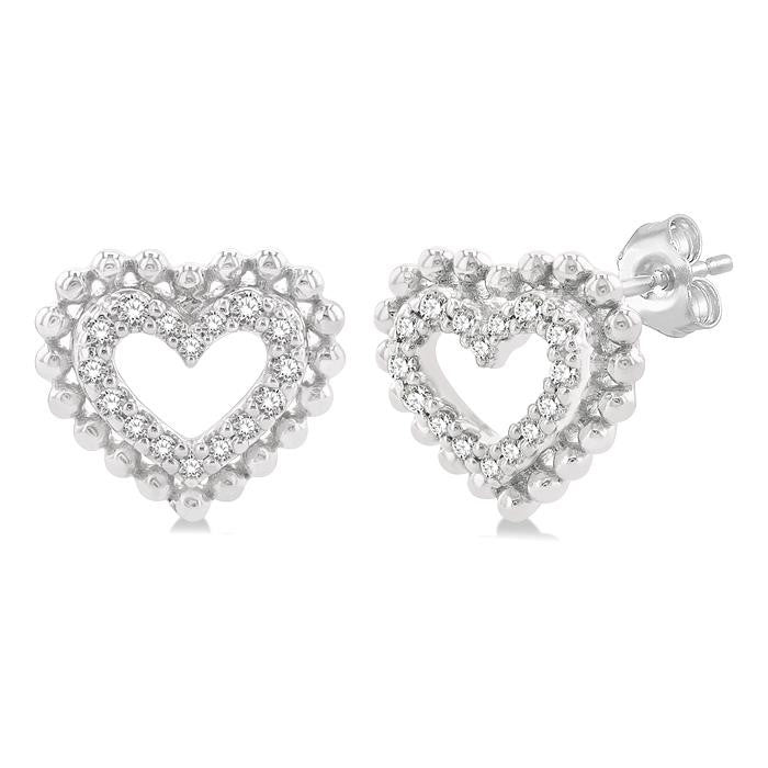1/8 Ctw Petite Heart Round Cut Diamond Fashion Stud Earrings in 10K White Gold