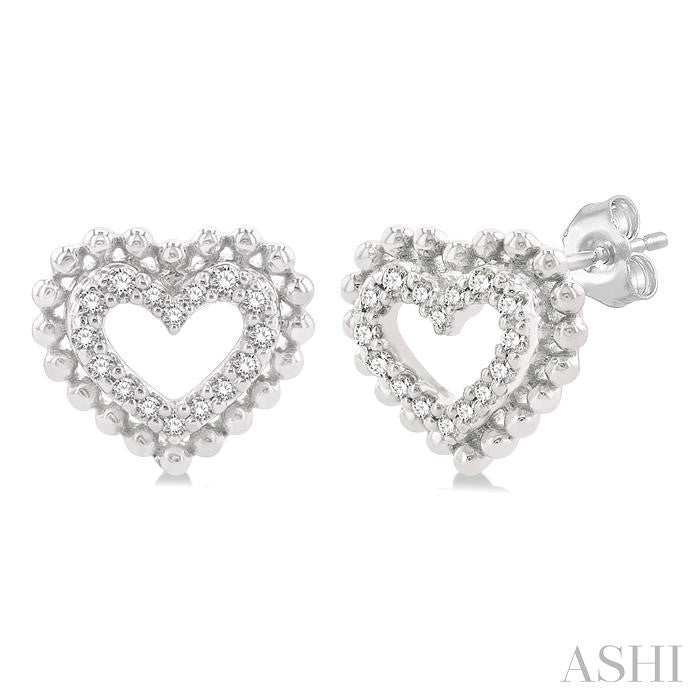 1/8 Ctw Petite Heart Round Cut Diamond Fashion Stud Earrings in 10K White Gold