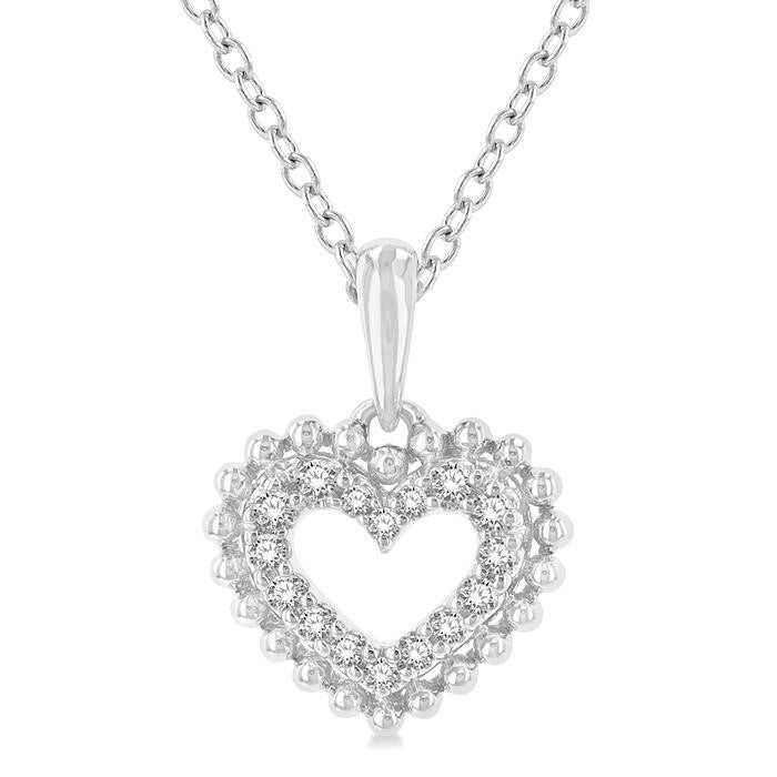 1/10 Ctw Petite Heart Round Cut Diamond Fashion Pendant With Chain in 10K White Gold